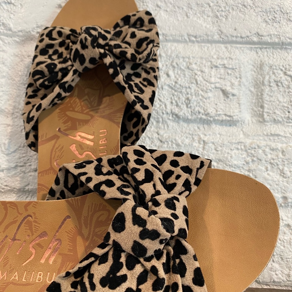 Blowfish Malibu Leopard Print Knot Bow Slip-On slides/sandals Size 8